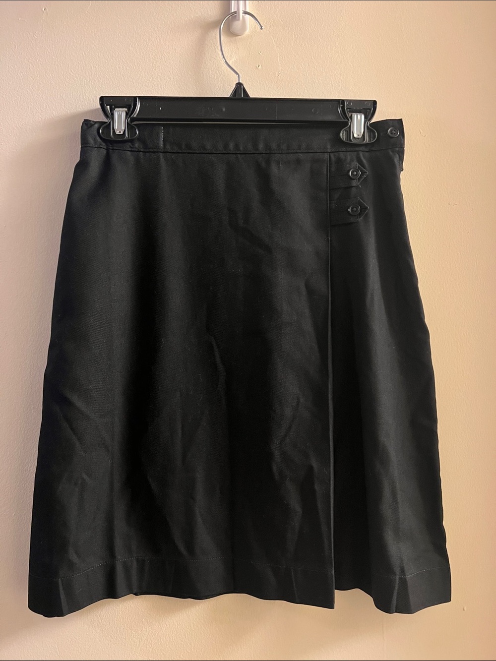 Lands' End Black Girls' Skirt with Button, Zipper & Pocket